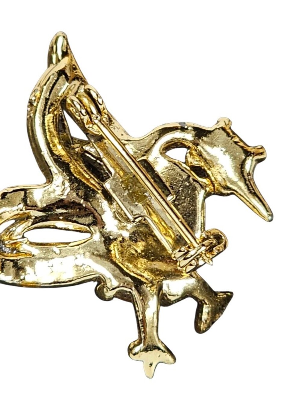 Gold Tone Bird Brooch with Amber color Cabochon & Rhinestone Wings Retro VTG - Picture 5 of 6